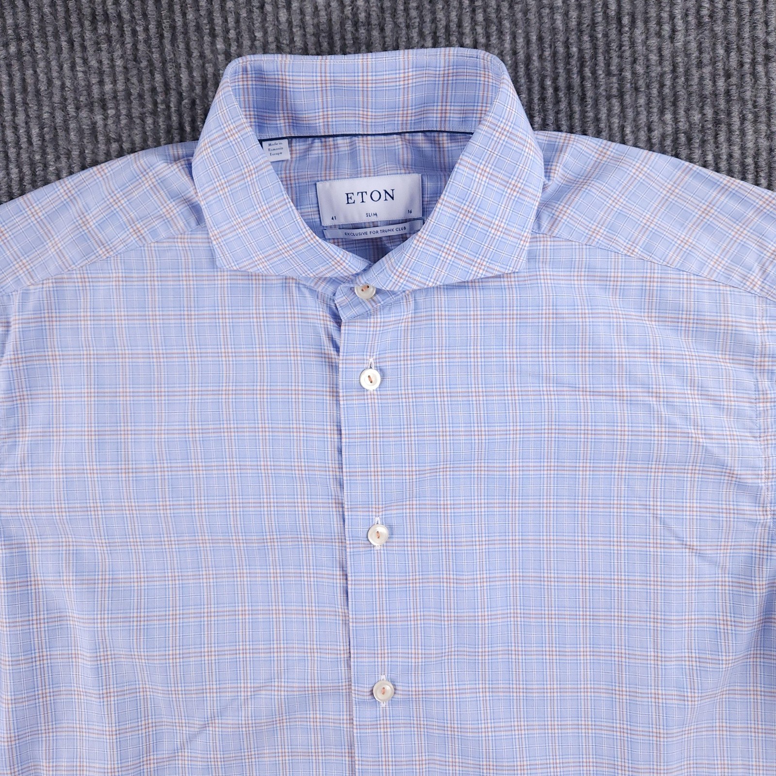 Eton Shirt Mens 16 41 Blue Check Slim Dress Button Up Cotton Trunk Club