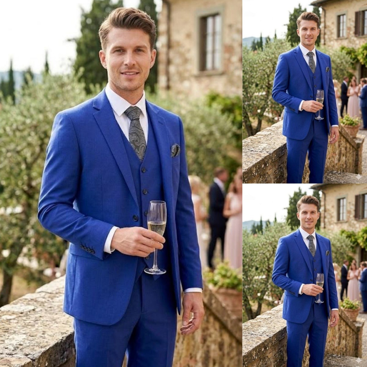 Royal Blue Men’s Suits 3Pcs Wedding Groom Jacket Business Notch Lapel Coats