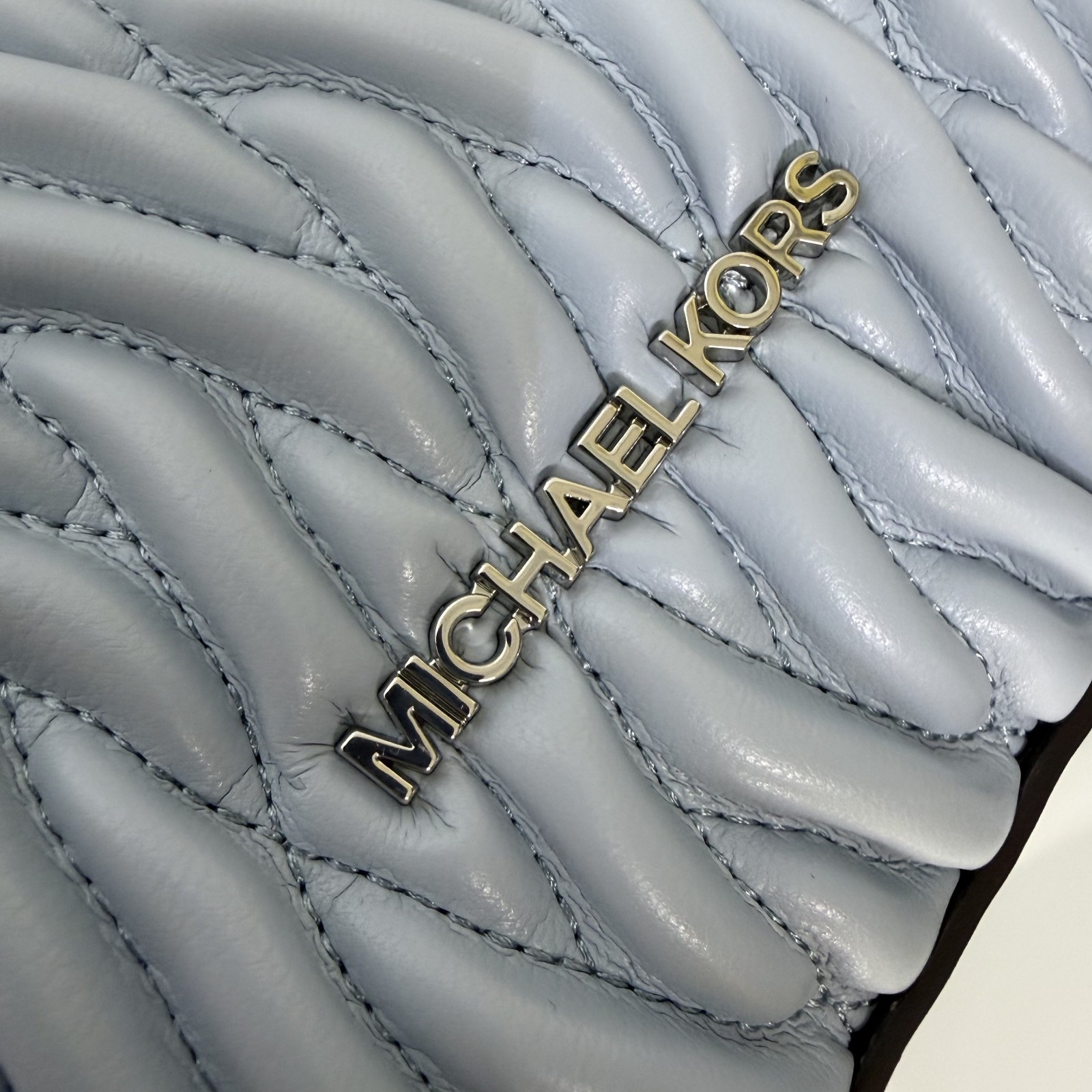 Michael Kors Hamilton Medium Matelassé Satchel Bag Blue Pale Ocean