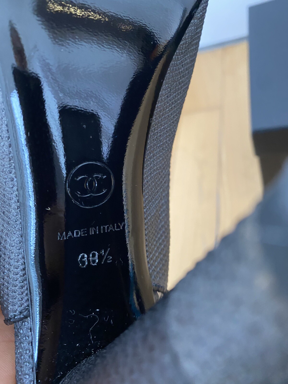 Chanel slingbacks 39.5. Black and Grey, Platform, Heel 12cm