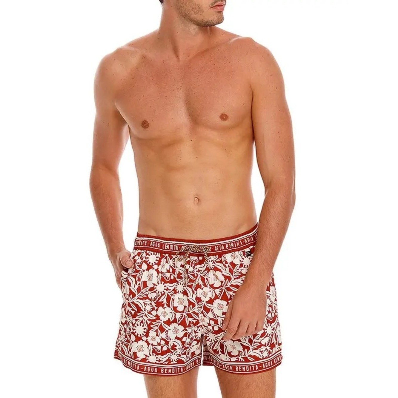 Agua Bendita Men’s Terracotta Floral Swim Trunks Shorts 32