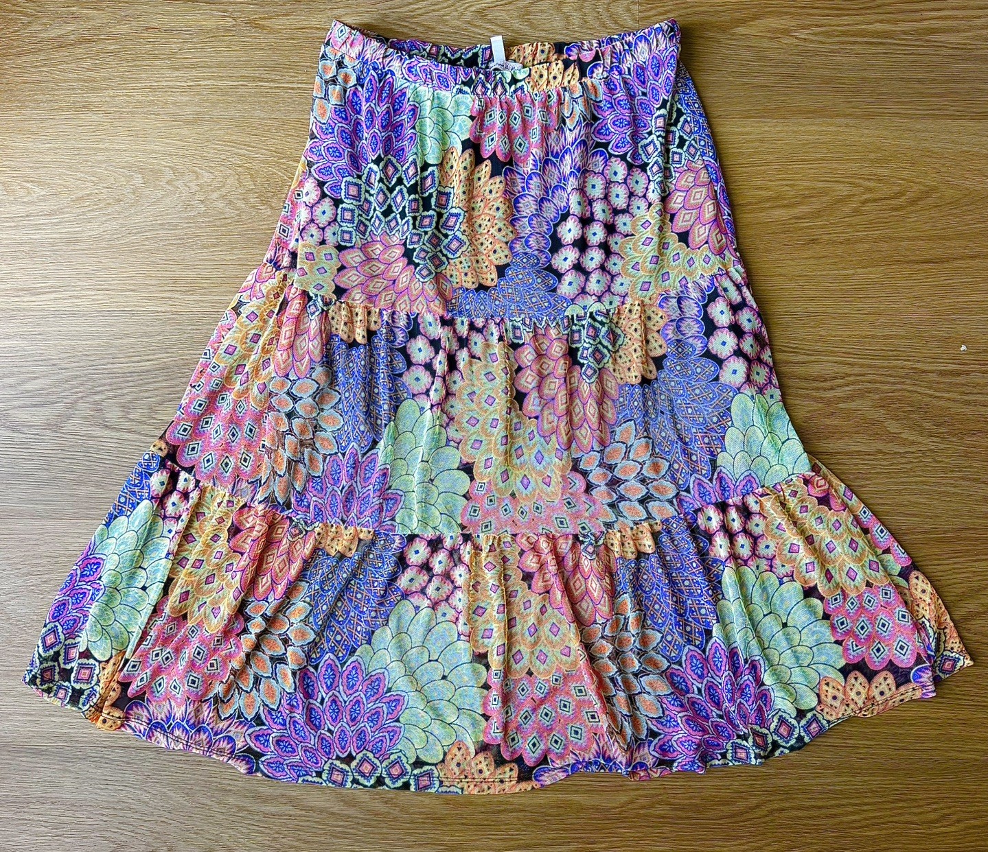 Harlow & Rose Boho Floral Tiered Skirt Women’s Size L Colorful Lined Midi