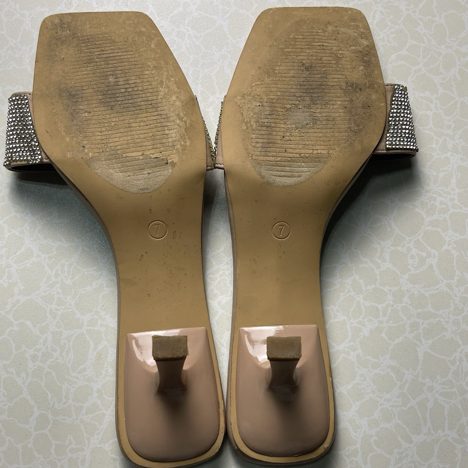 Lemonade Women’s Beige Rhinestone Strappy Slide Sandals Slip On US 7