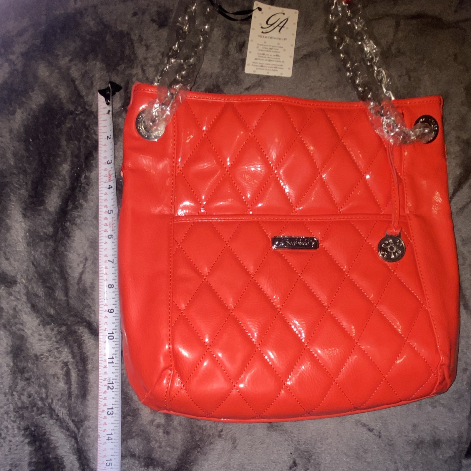 Grace Adele Red Quilted Shoulder Bag Magnetic/Zip Closure Chain Strap
