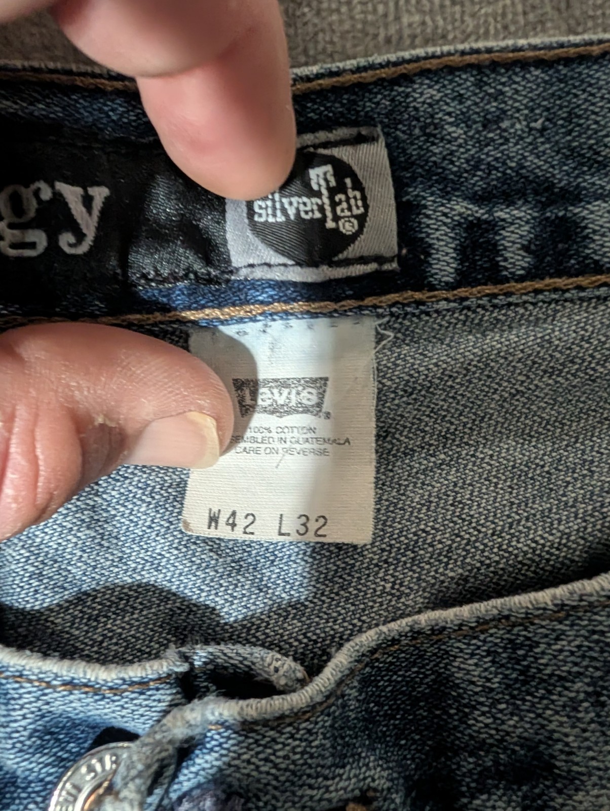VTG Y2K Silvertab Baggy Denim Jeans Levi’s 42×32 Streetwear Hip Hop Levis Silver