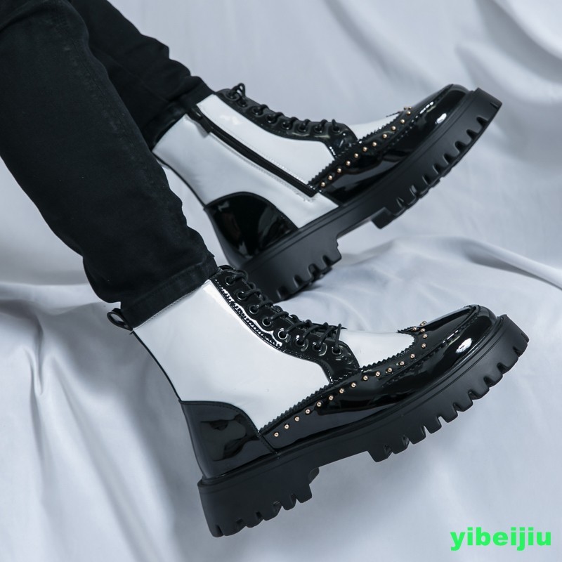 New Men’s High Top Platform Studded Ankle Boots Wing Tip Brogue Colorblock Shoes