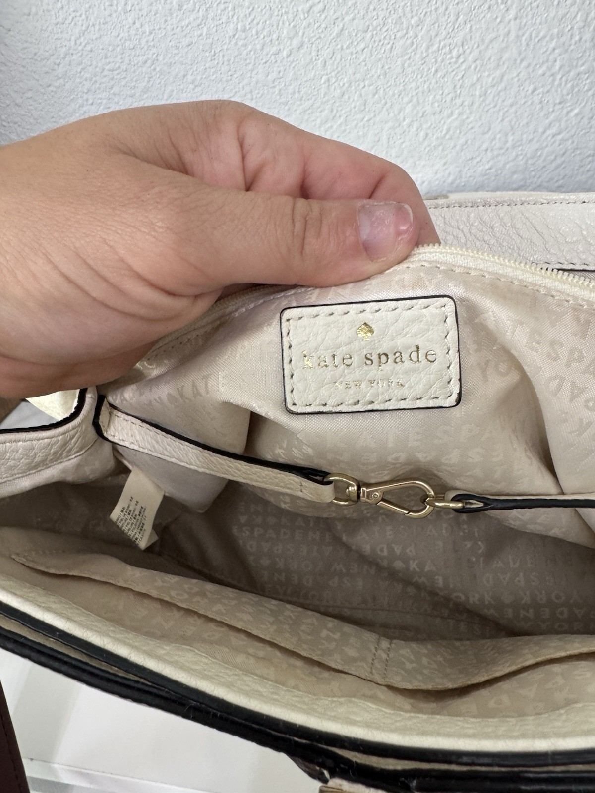 Kate Spade New York Ivory Brown Medium Satchel Top Handle Push Lock Det Strap