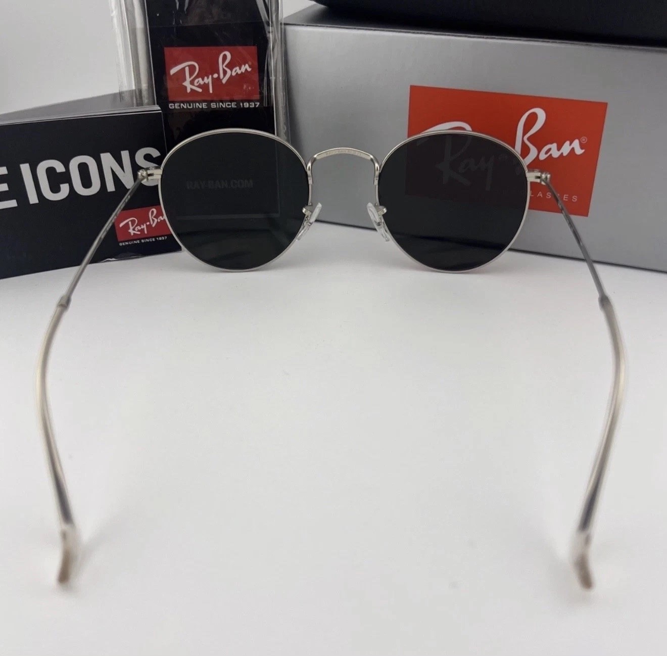Ray-Ban Round Metal Sunglasses RB3447 019/30 Matte Silver Mirror Glass 50mm
