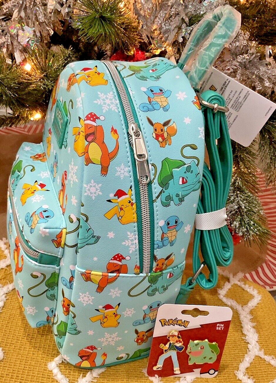 Bundle Pokemon 3 Pcs Loungefly Mini Backpack Piakchu Eevee Charmander & 2 Pins