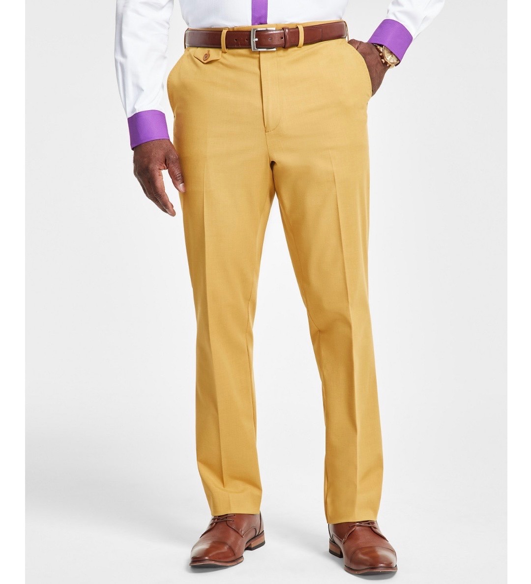 $135 NEW TAYION MONTEE HOLLAND Mens 42×32 Solid Yellow Soft Dress Pants/Slacks