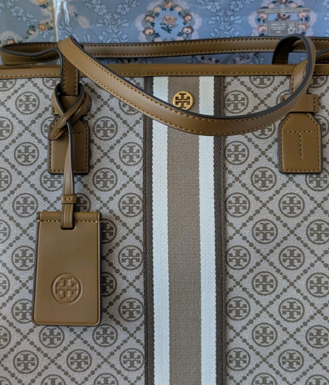TORY BURCH T MONOGRAM CANVAS TOTE BAG size Large NWT