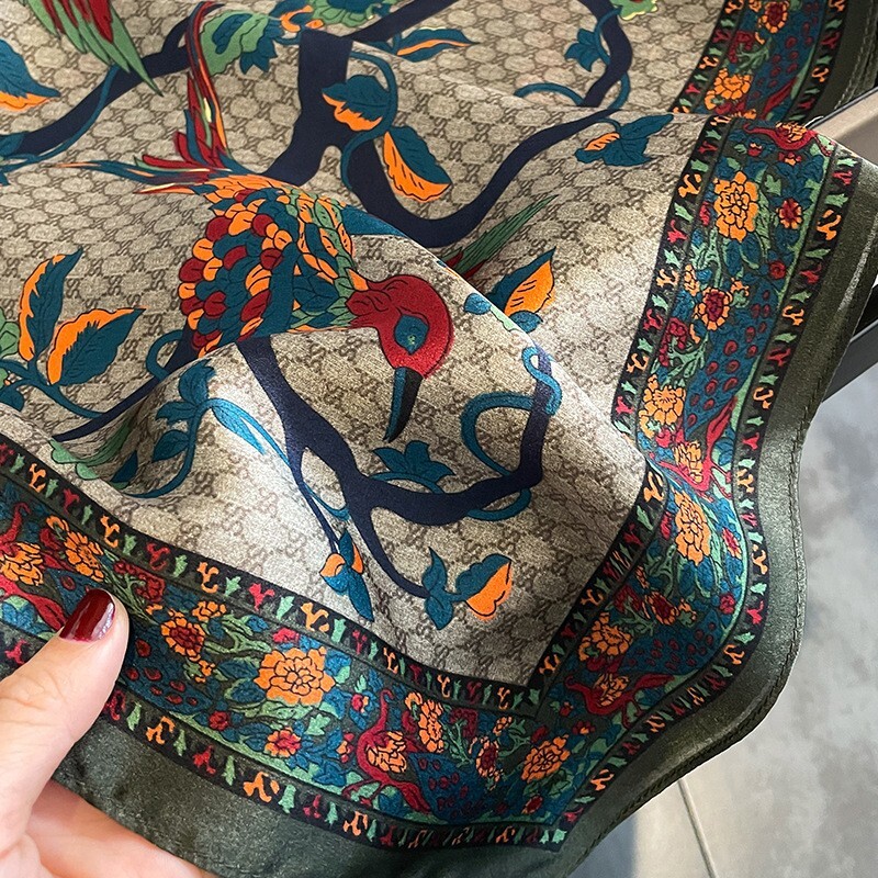 100% Silk Mulberry 27″ Square Scarf Women Neckerchief WrapTurban Flower Bird