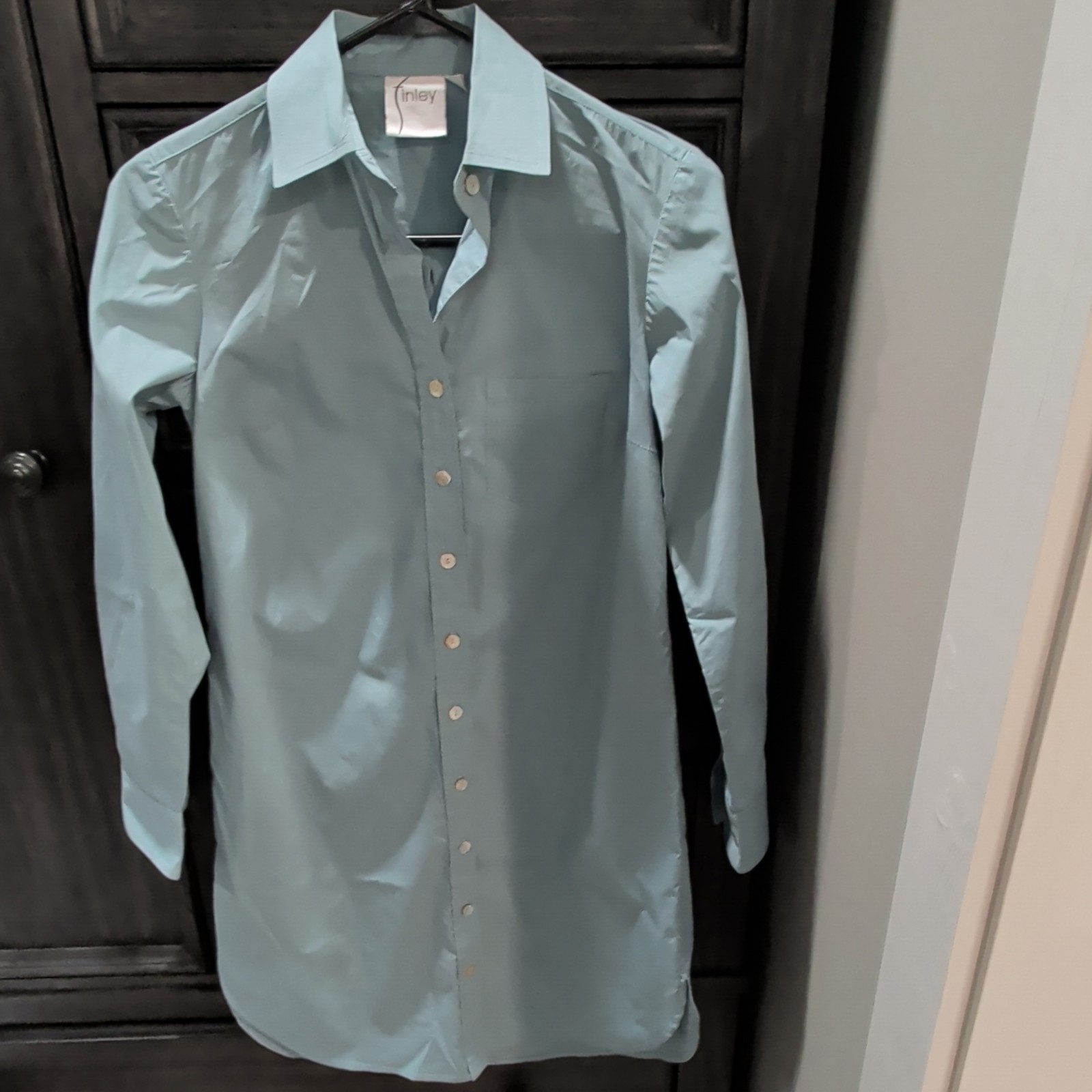 Finley Womens Solid Blue Dress Shirt Long Sleeve Point Collar Easy Care XXS
