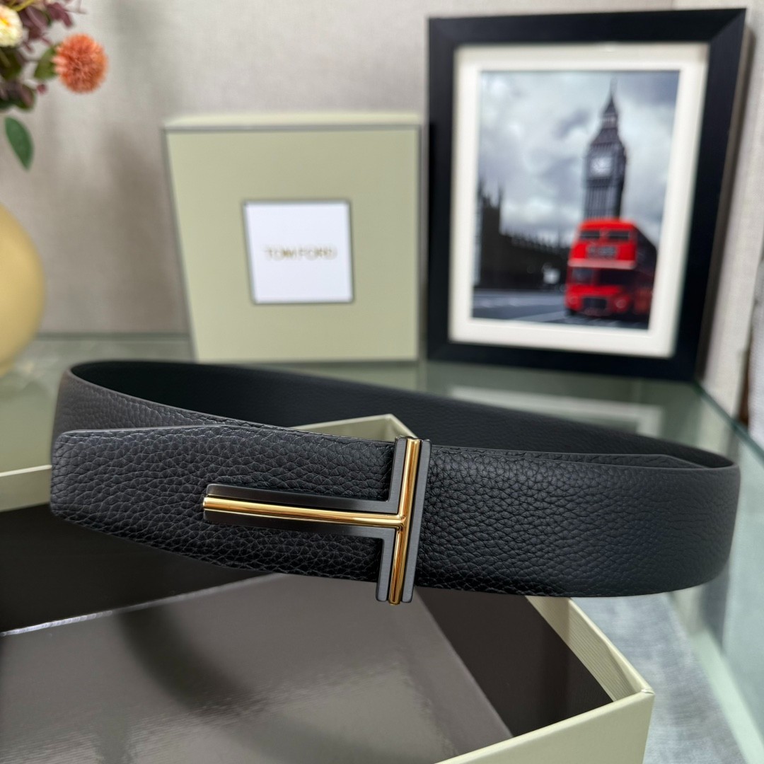 Authentic Tom Ford Reversible Leather T-Buckle Belt Luxury Designer Fashion