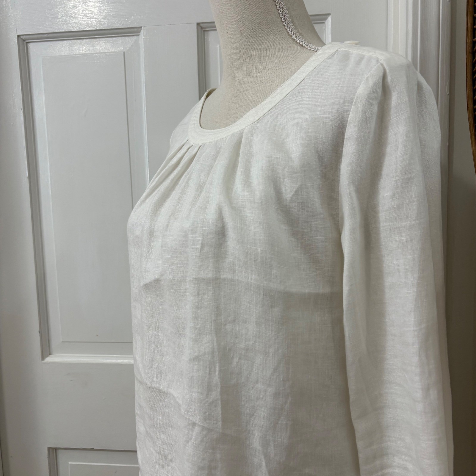 J.Crew 100% Linen Blouse S White Coastal Chic Top Capsule Minimalist Classic