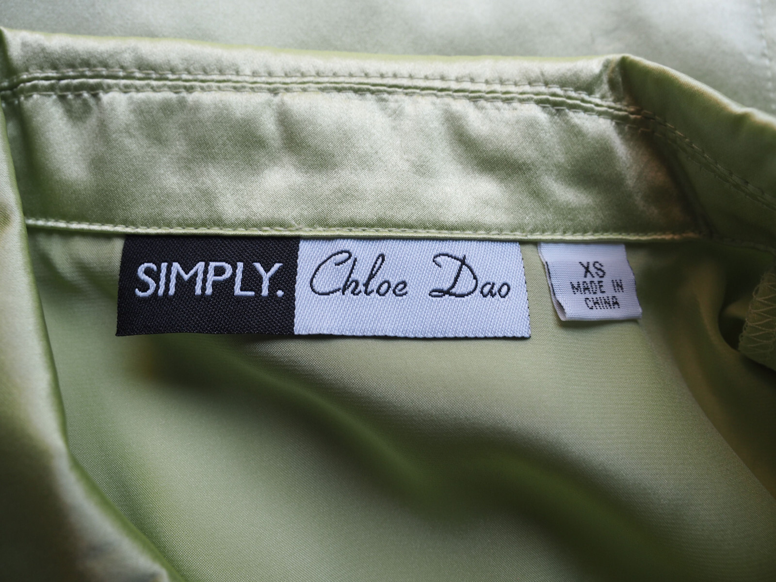 Simply Chloe Dao 100% Silk Satin Blouse Ruched Chiffon Ruffle Chartreuse XS