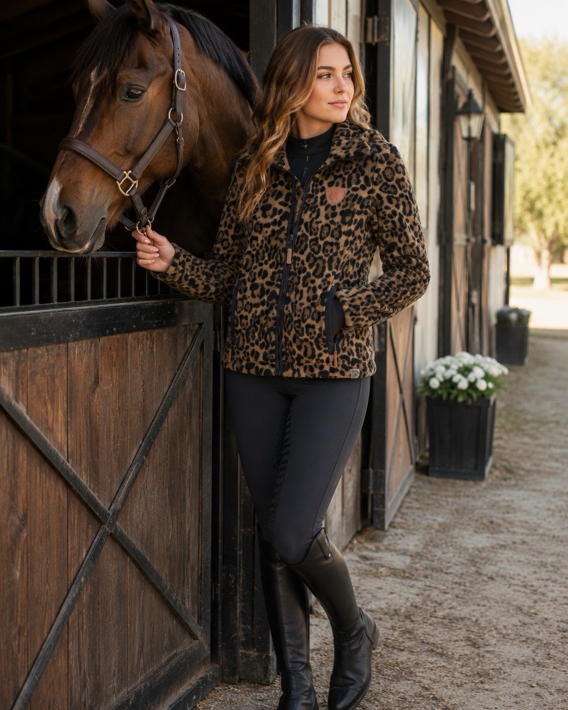 Horseware Ireland Leopard Microfiber Fleece Jacket Equestrian Riding Barn Layer