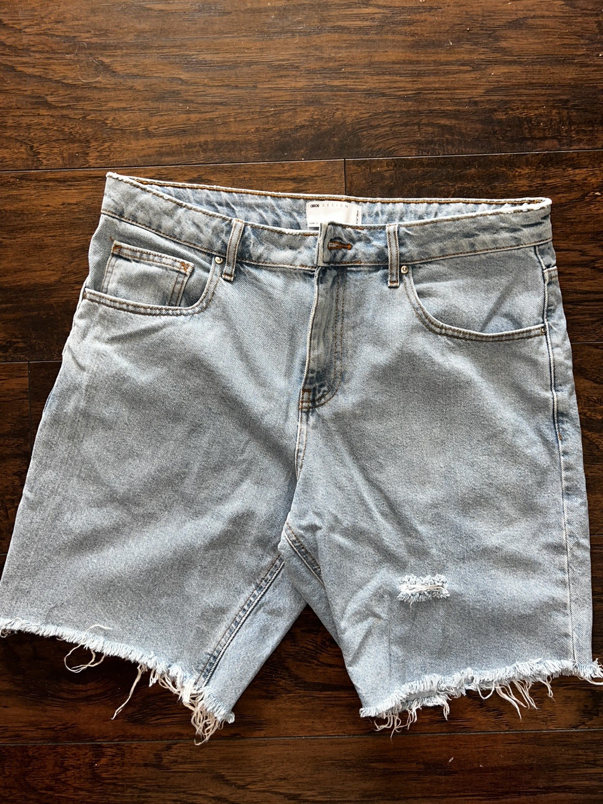ASOS DESIGN Classic Rigid Denim Shorts in Light Stone Blue Wash Men Size W 34