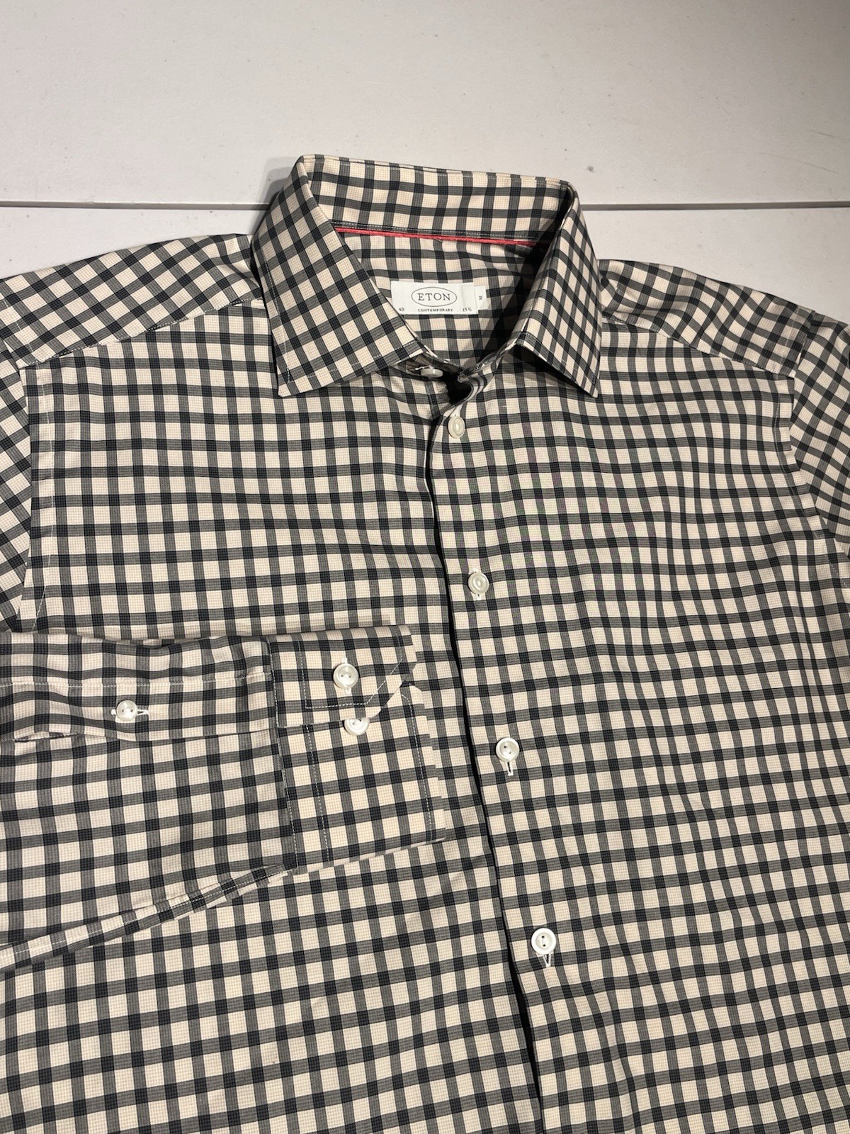 ETON Shirt Mens Large 40 15 3/4 Check Print Contemporary Dress Button Up Cotton