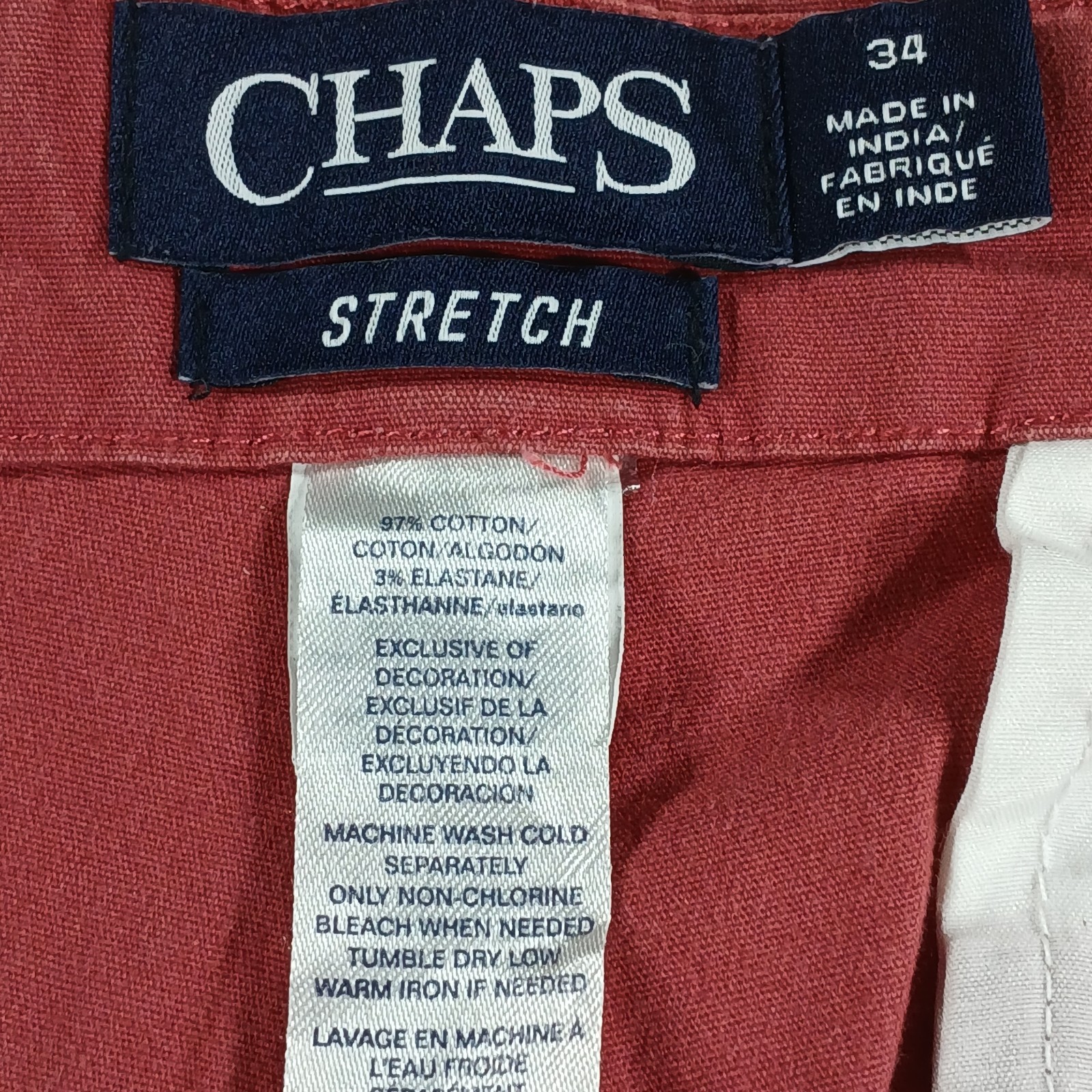 Chaps Flat Front Stretch Shorts – Waist 34 – Inseam 9 Red 97% Cotton 3% Elastane