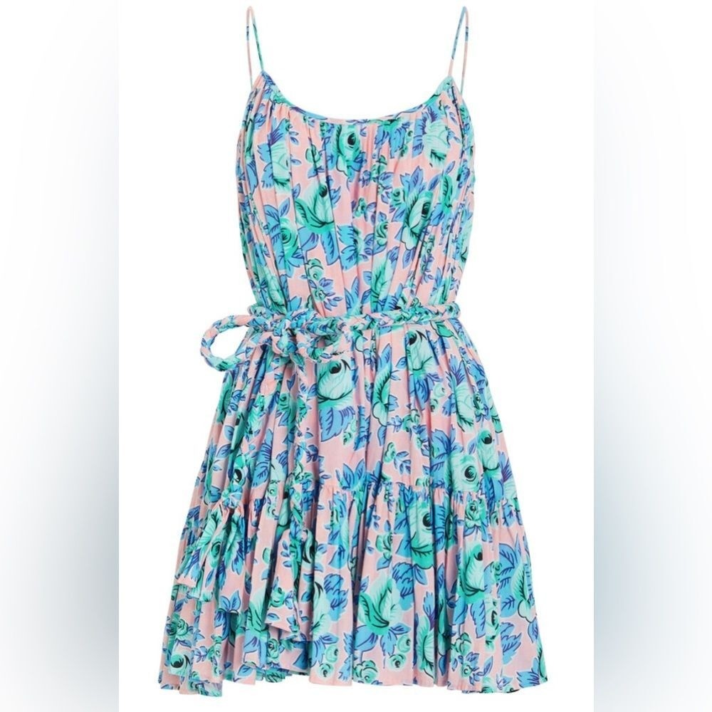 Rhode Nala Mini Dress Printed Cotton Blue Pink Floral Pop Size Large