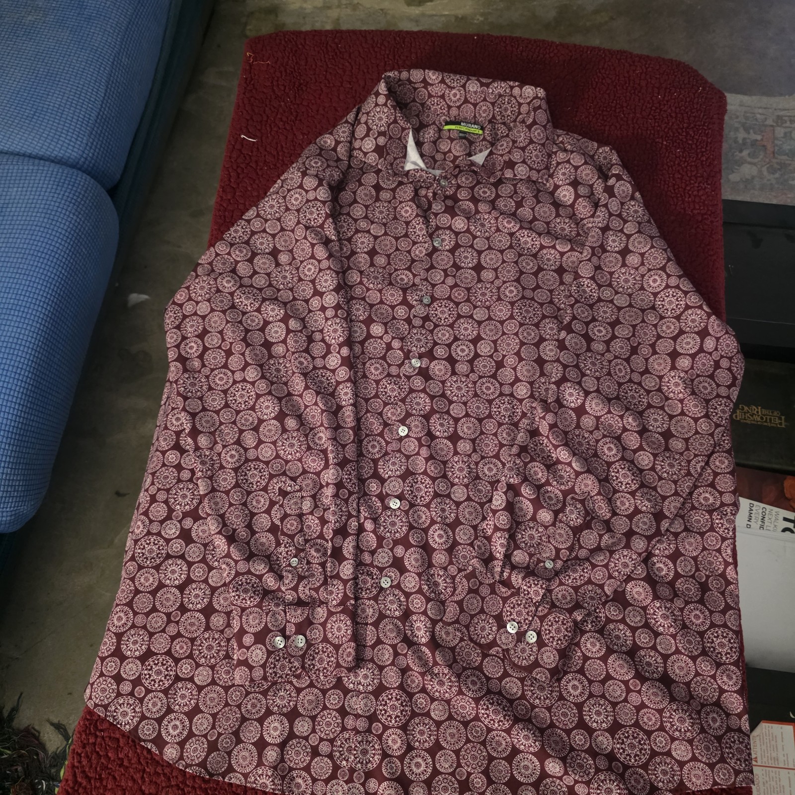 Murano Performance Men’s 3XB Big & Tall Burgundy/White Geometric Dress Shirt