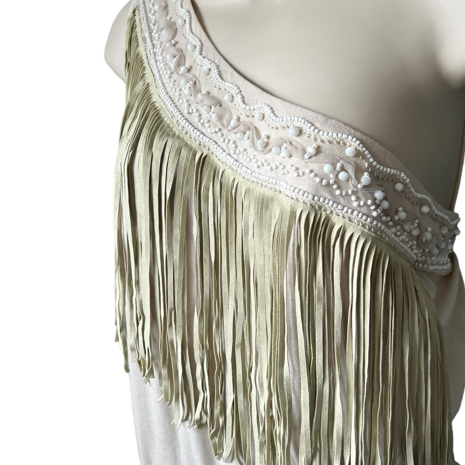 Dolce & Gabbana Vintage One-Shoulder Beaded Feather Top (IT42)