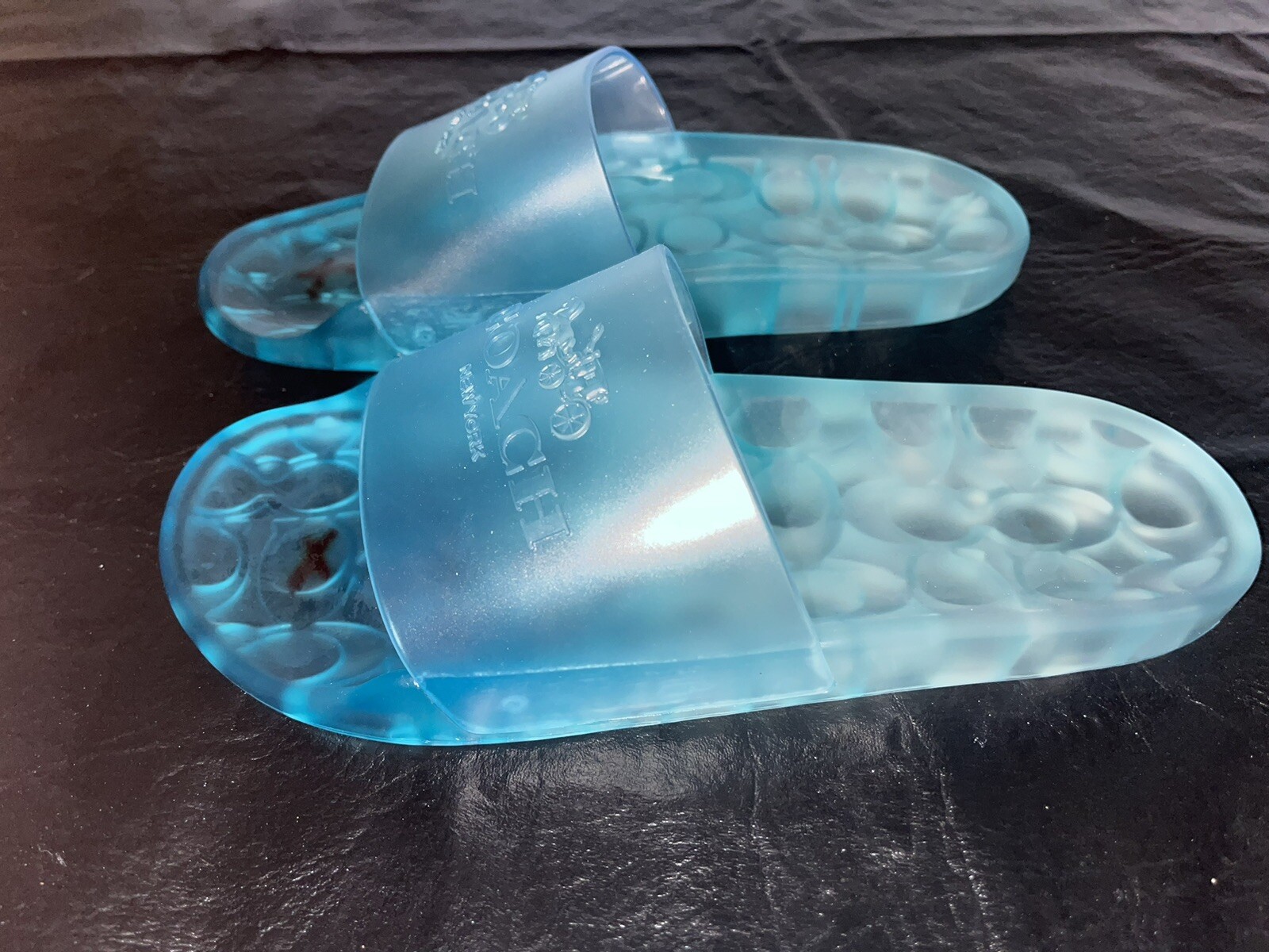 NEW Coach Ulyssa Jelly Shoes Rubber Pool Slides Sandals Size 7 Blue Sea Mist