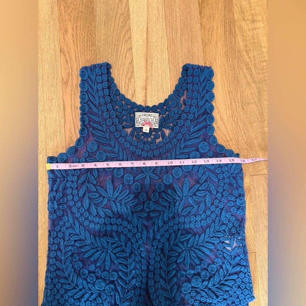 💙 Anthropologie Blue Sheer Embroidered/Textured/Lace Tank Top – Size Small ✨