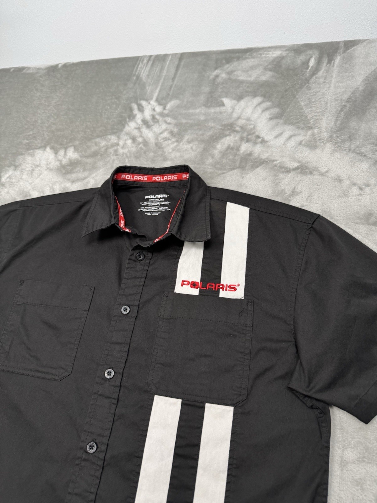 Polaris Slingshot Pit Crew Shirt Mens Medium Striped Racing Mechanic Button Work