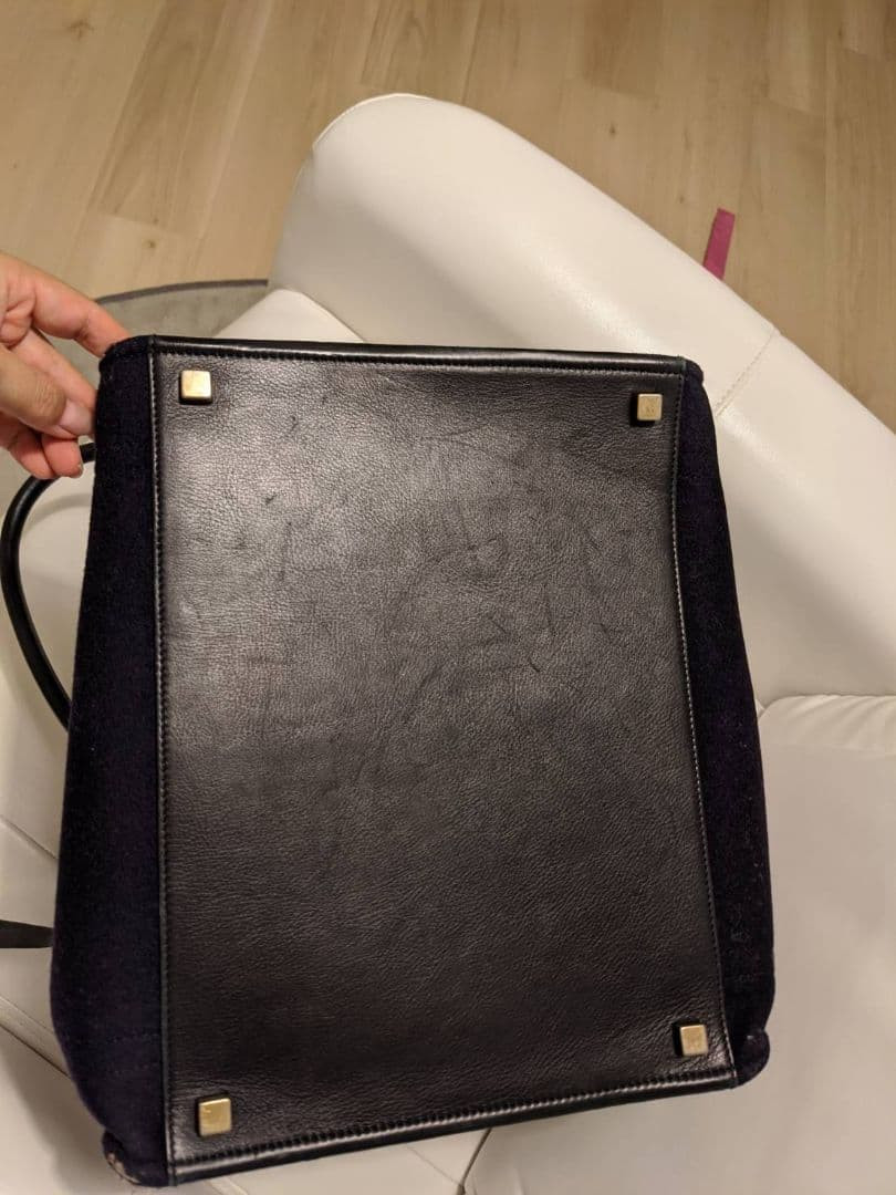 CELINE Phantom Luggage Tote Large Expandable Black Felt Leather Used