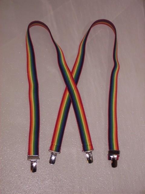 Men’s Y Suspenders, Rainbow Stripes with Belt Loop Snaps, Clips, USA Made