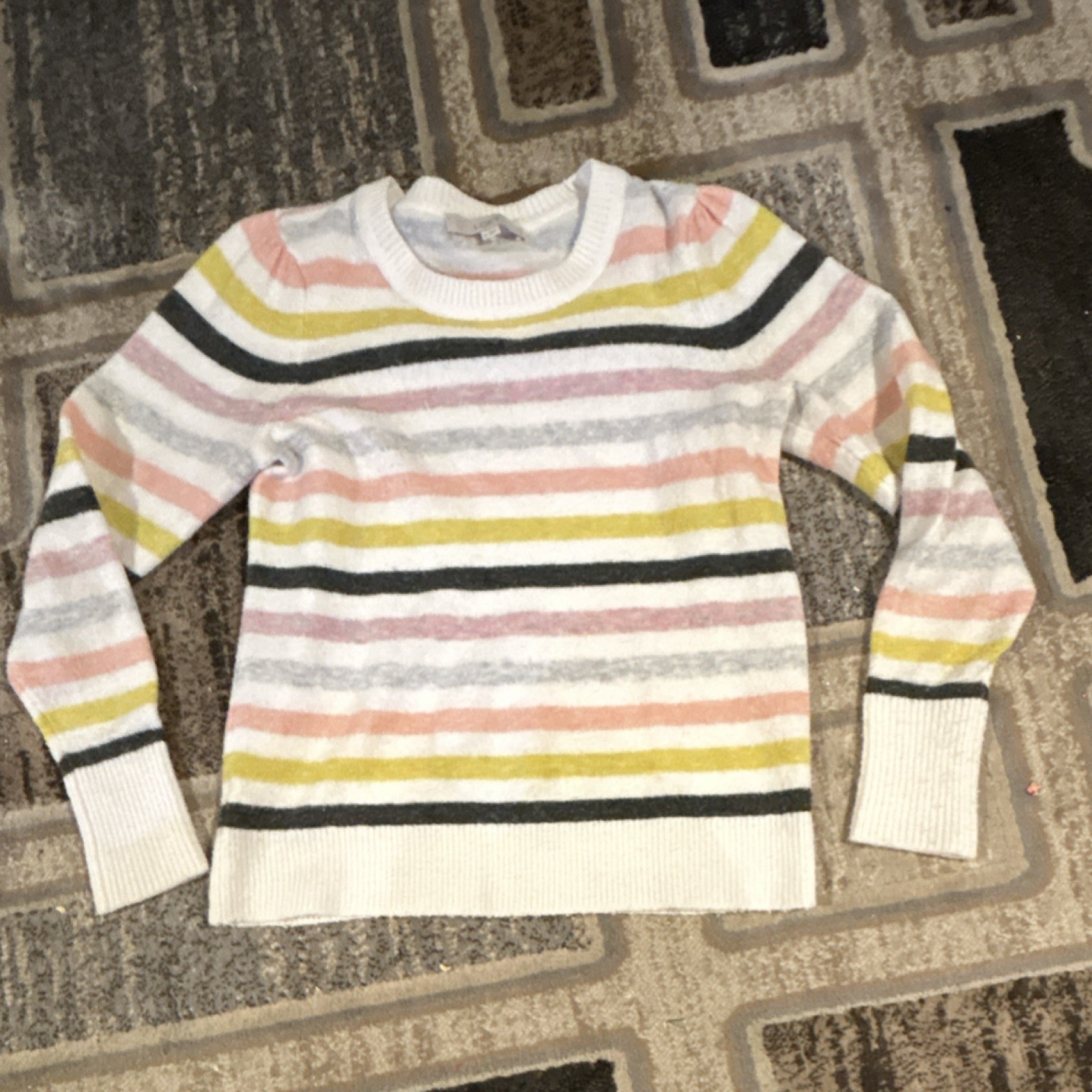 Striped Pullover Sweater White Pink Yellow Gray Black Knit Long Sleeve