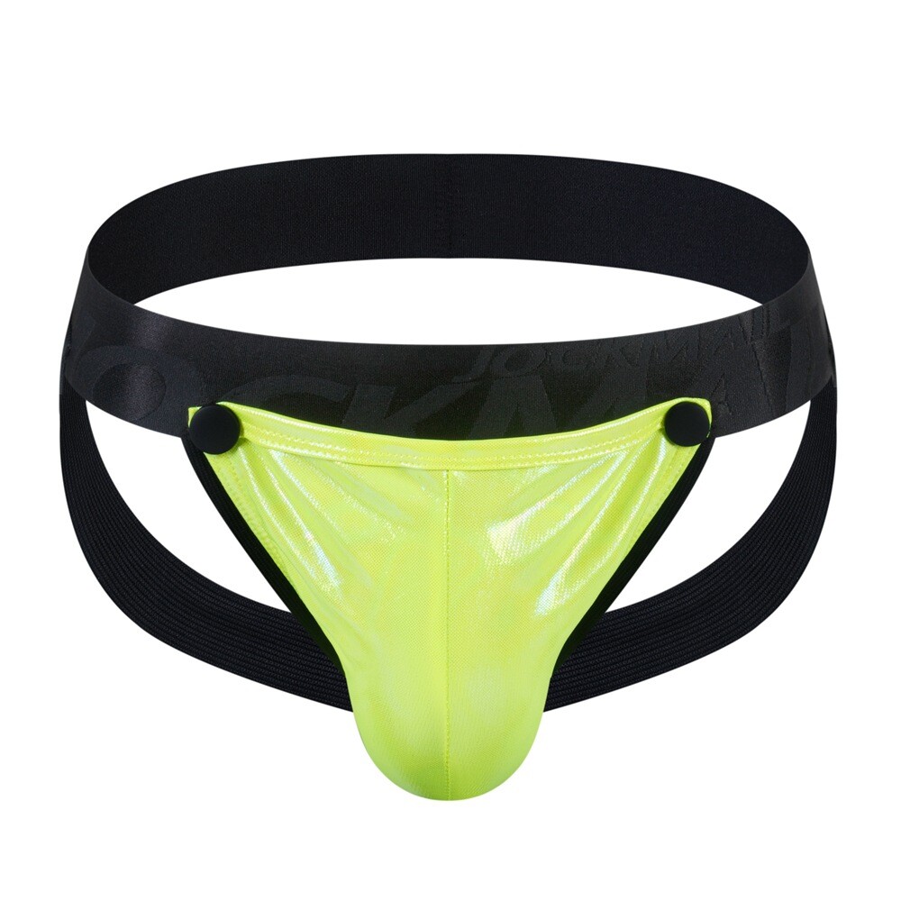 Men’s PU Rubber Coated Snap Pouch Sexy Jockstrap Underwear Lingerie Jock Strap
