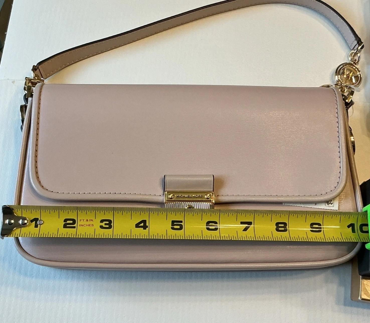 Michael Kors Beige/Pink Small Shoulder Bag Gold Hardware Clasp Chain