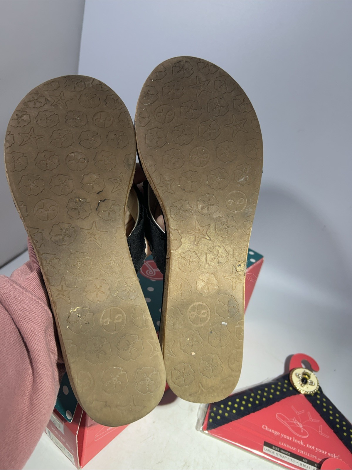 Lindsay Phillips Black Switchflops Flip Flops with 2 NEW STRAPS Size 10