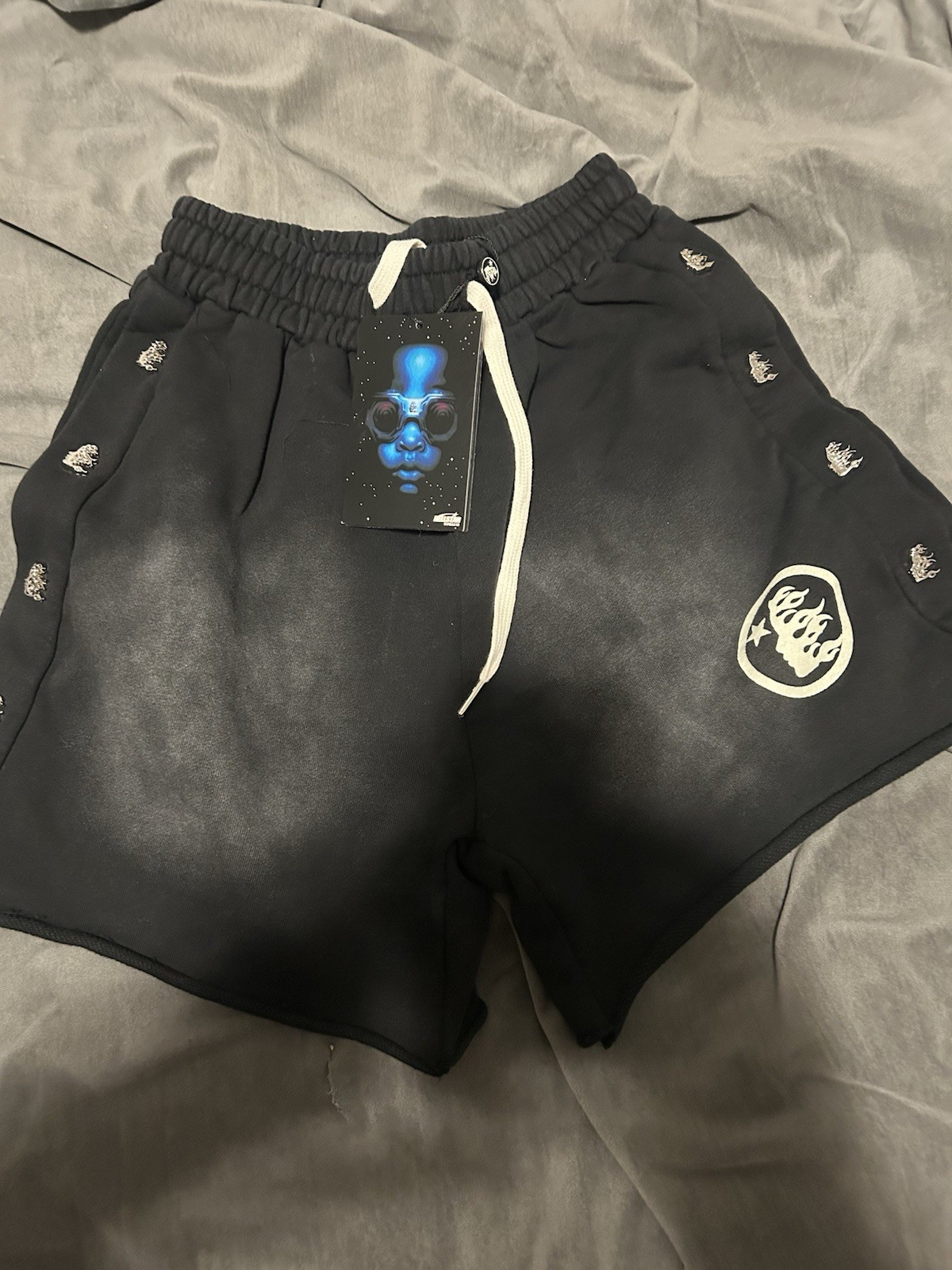 Hellstar Men’s Black Sweat Shorts, Drawstring Elastic Waist, Logo, Size S