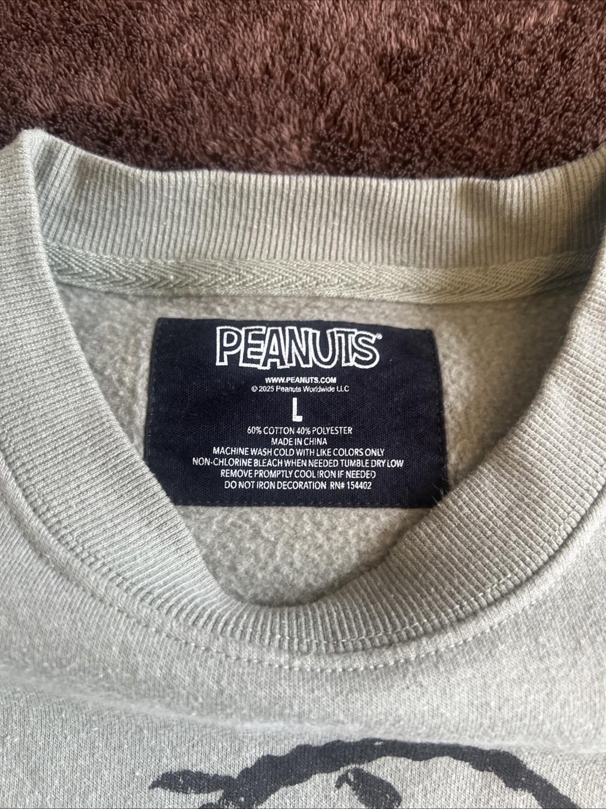 Peanuts Snoopy Large Green Pullover Sweatshirt Long Sleeve Crew Neck Size L