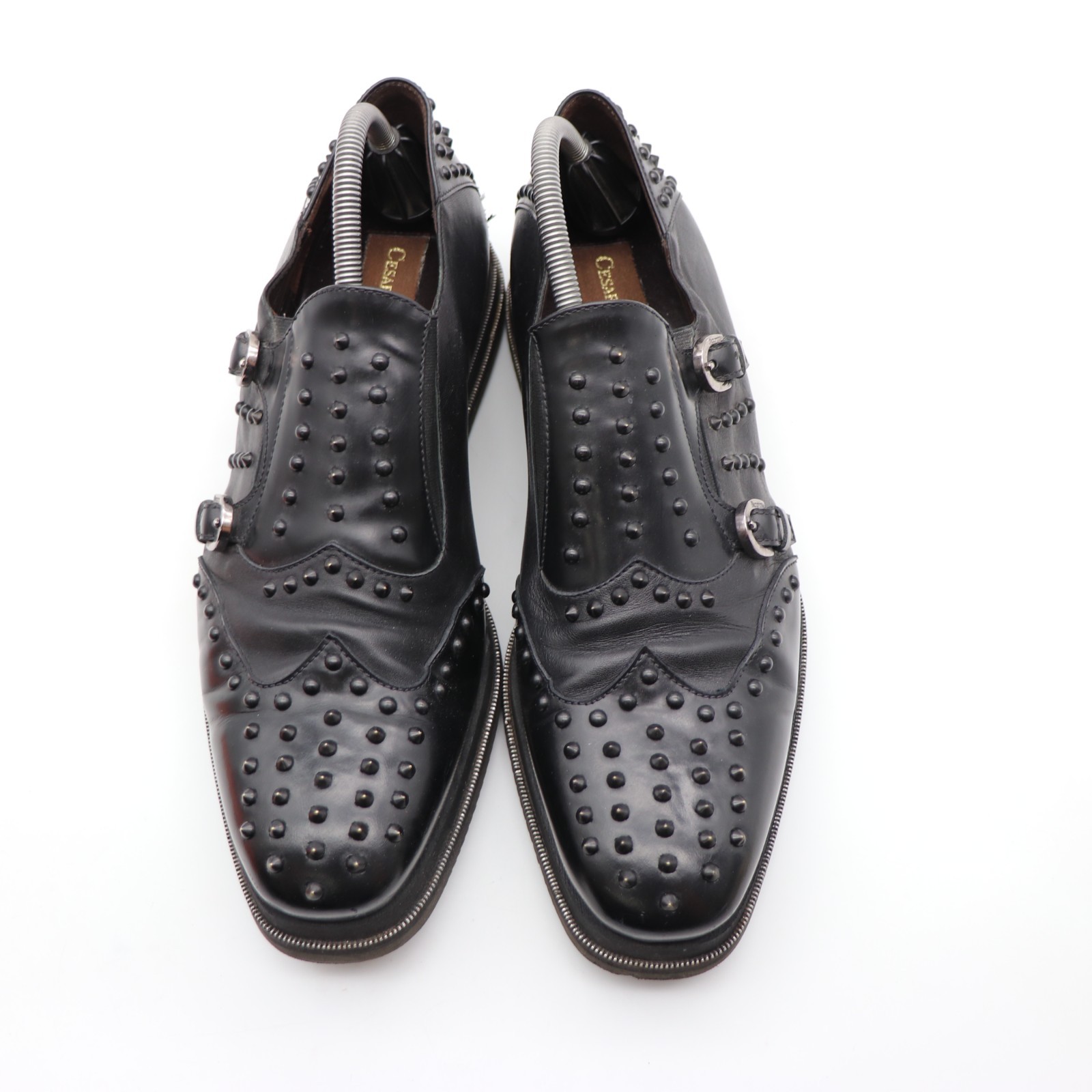 Cesare Paciotti Double Monk Men’s Size UK 8 US 9 Black Leather Studded