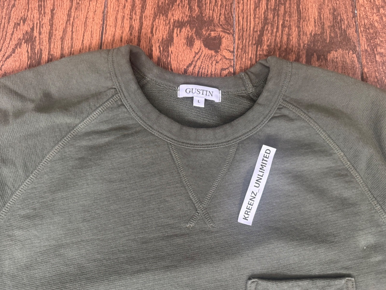 Gustin Garment Washed Pocket Sweatshirt in Green – Made in USA – Size Large