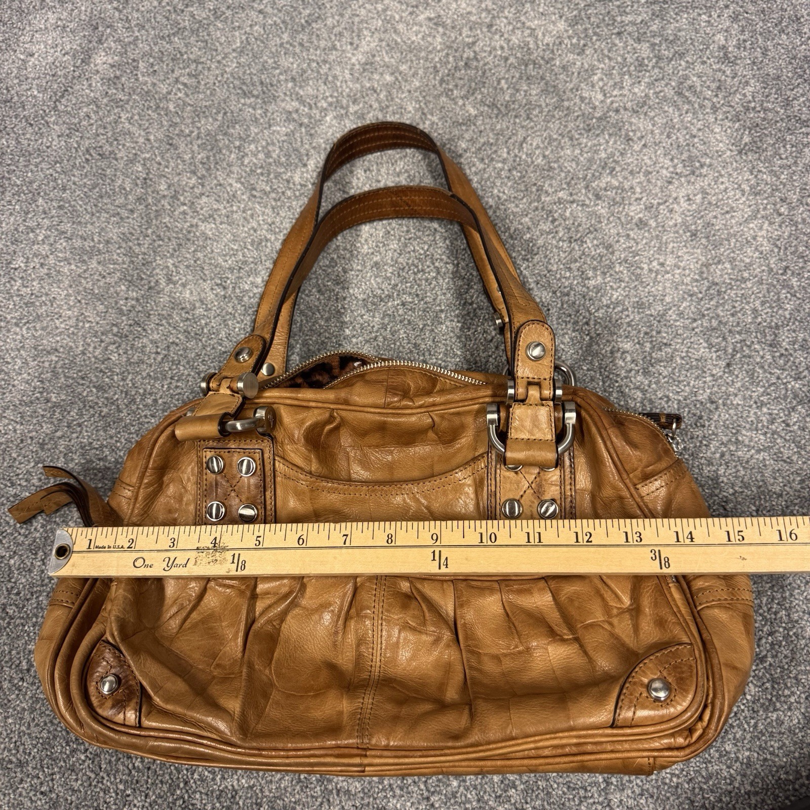 B. Makowsky Brown Leather Zip Top Satchel Handbag PocketBook Women’s Ladies