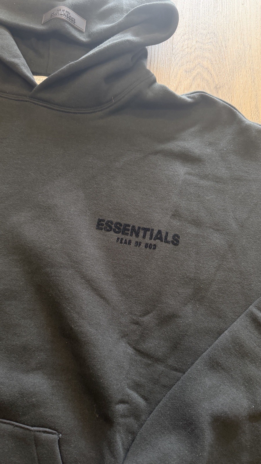 Fear of God Essentials Black Stretch Limo Hoodie Size M