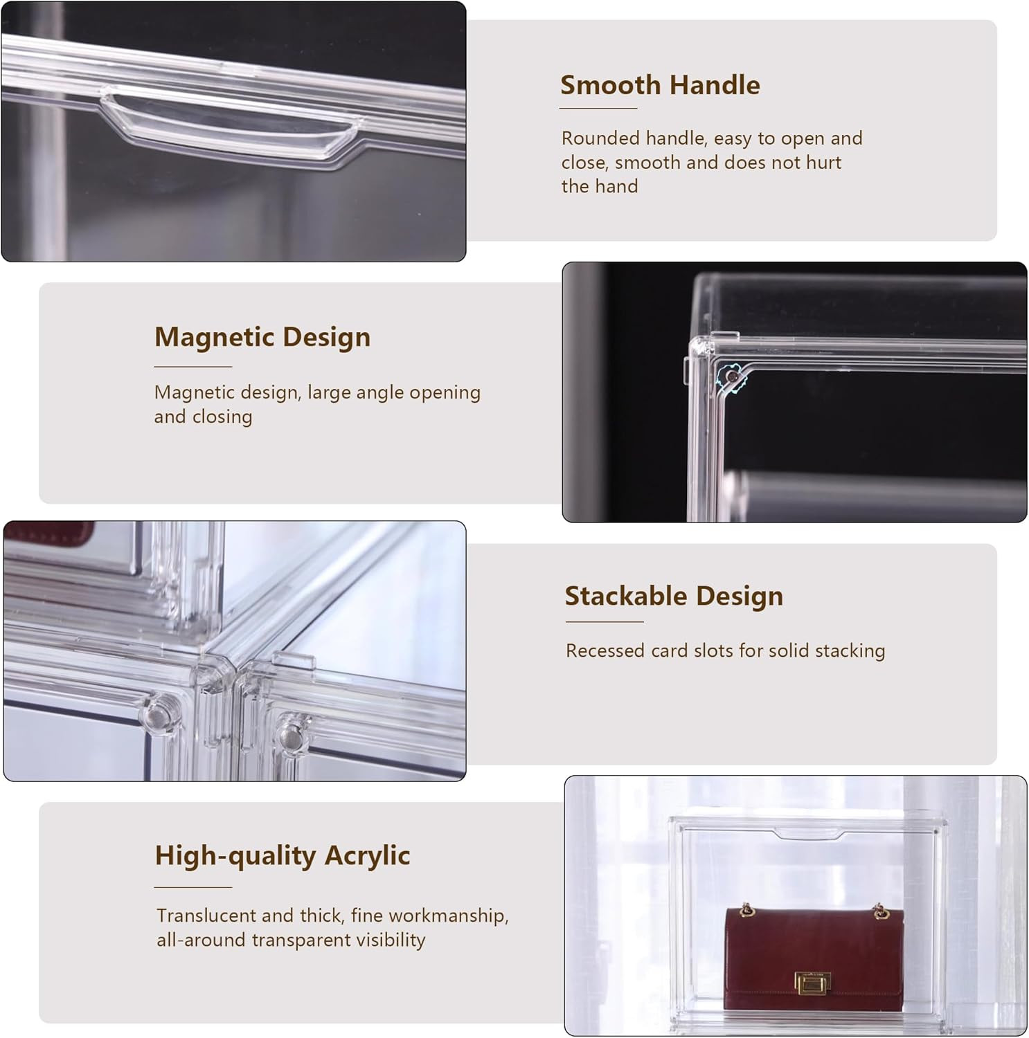 Stackable Clear Acrylic Purse Organizer – 5 Magnetic Storage Boxes