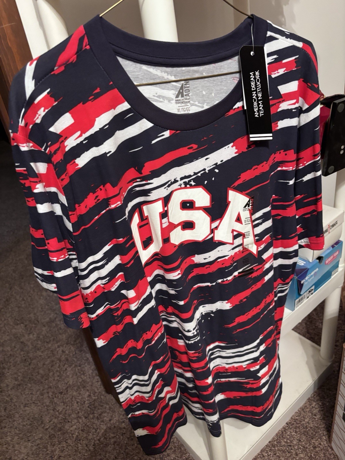 ADTN American Dream Team Network Men’s Size XL USA T-Shirt Red White Blue NWT