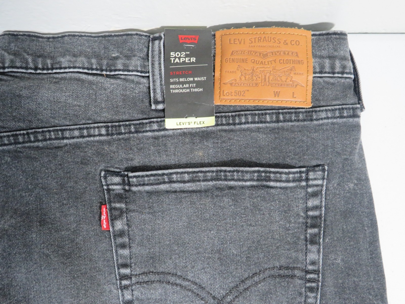 Levis 502 Flex NWT Big Tall 54 x 32 (54 x 31 Actual) Black Denim Jeans New!