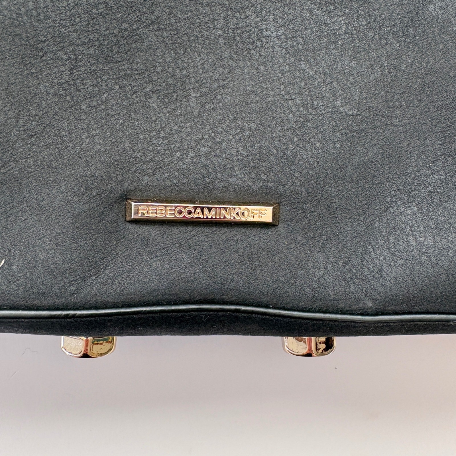 Rebecca Minkoff Mini MAC Crossbody Bag Black Nubuck Leather Gold Hardware Clutch