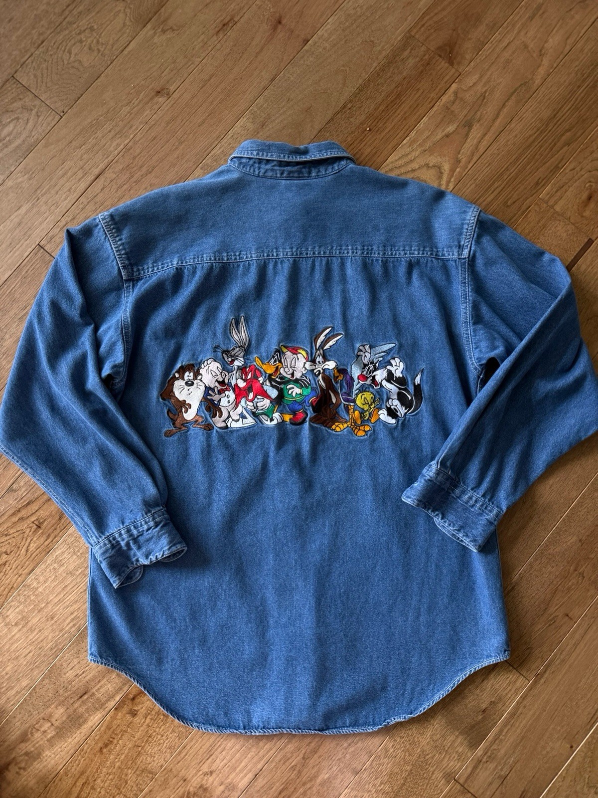 Warner Bros Studio Store Looney Tunes Denim Shirt Embroidered Vintage 90s Sz Sm