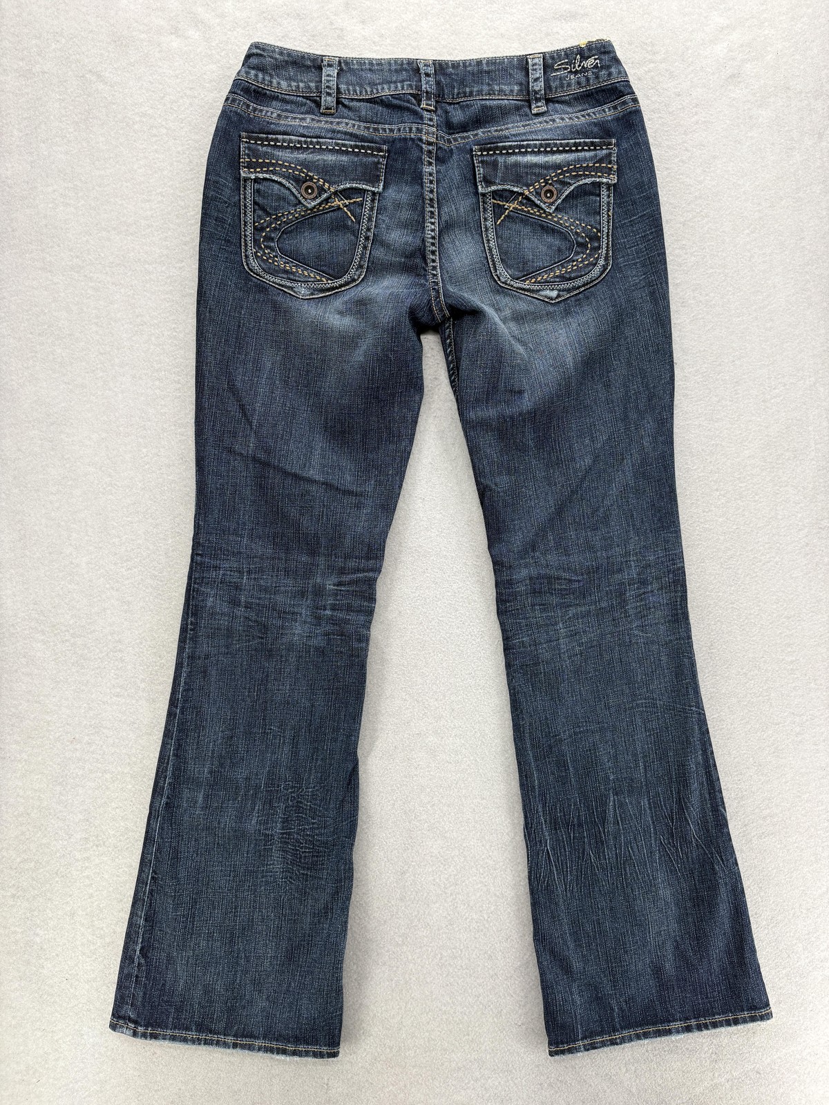 Silver Jeans Suki Flap Bootcut Jeans Womens 34×34 Blue Medium Wash Distressed