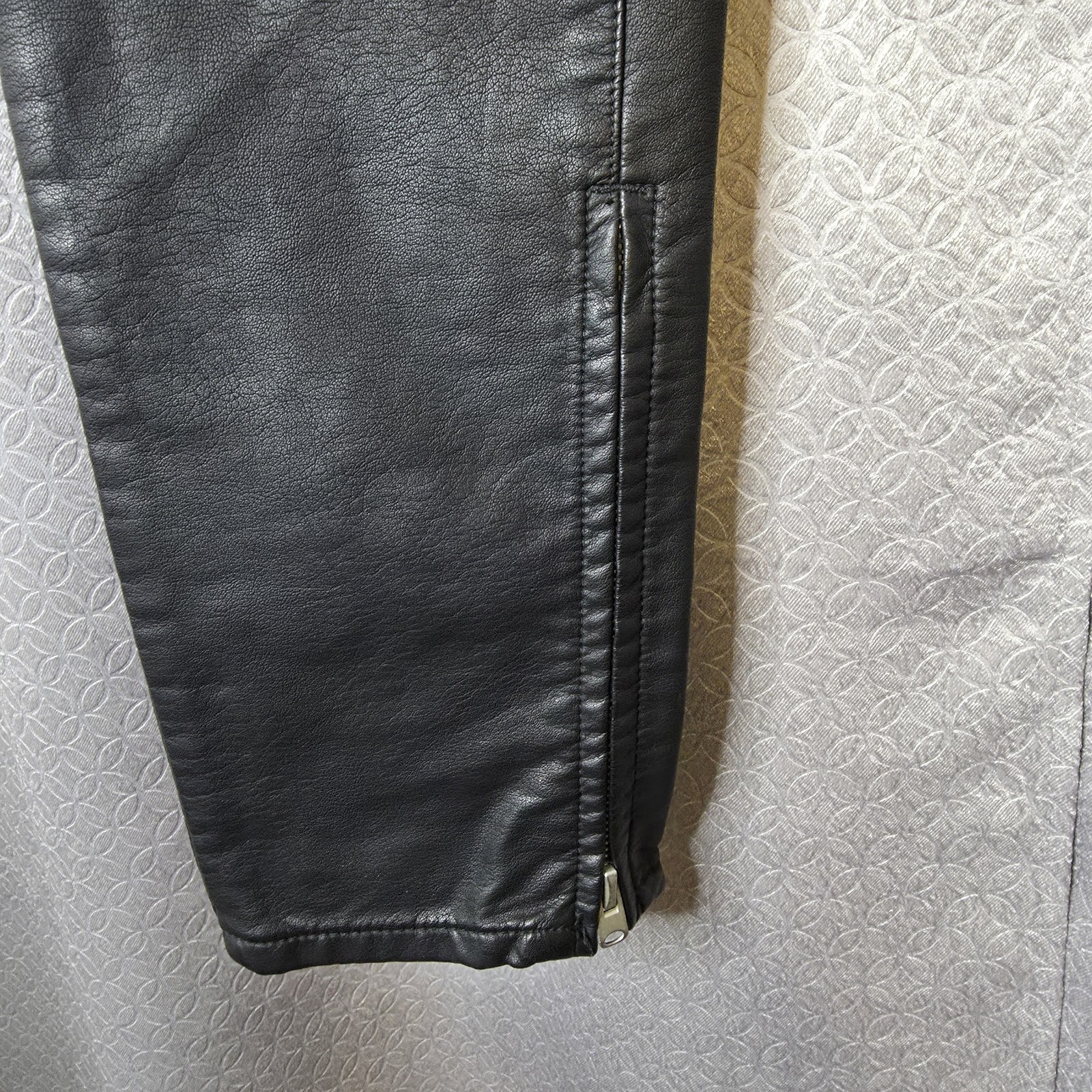 mnml Men’s Black Solid Flat Front Polyurethane Pants, Button/Zip, 5-Pocket, 36