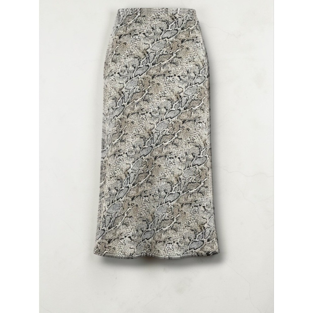 Rachel Zoe Snakeskin Animal Print A-Line Midi Skirt Grey Tan Size 12